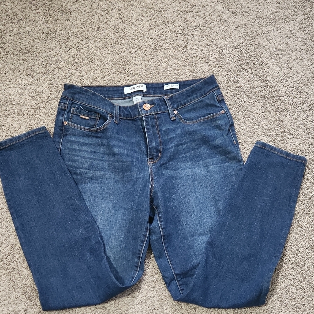 Nine West Blue Skinny Cigarette Mid Rise Skinny Jeans with Faded Look